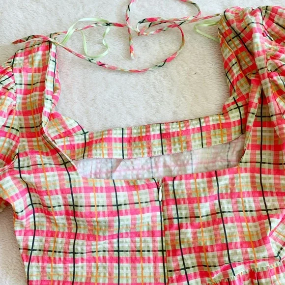 New Topshop Gingham Puff-Sleeve Minidress - Picture 6 of 7